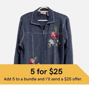 Alia vintage embroidered full zip cardigan.